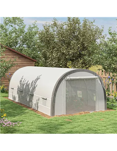 Outsunny 6 x 3(m) Polytunnel Greenhouse with Upgraded Structure, Mesh Door and Windows, 15 Plant Labels, White