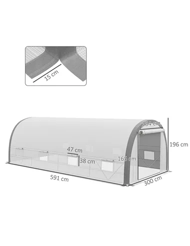 Outsunny 6 x 3(m) Polytunnel Greenhouse with Upgraded Structure, Mesh Door and Windows, 15 Plant Labels, White