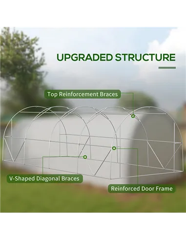 Outsunny 6 x 3(m) Polytunnel Greenhouse with Upgraded Structure, Mesh Door and Windows, 15 Plant Labels, White