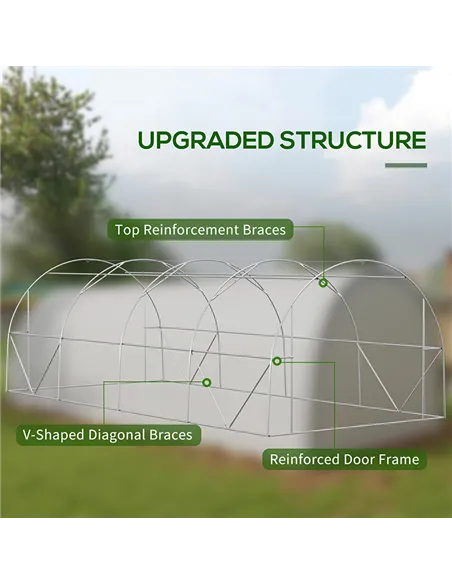 Outsunny 6 x 3(m) Polytunnel Greenhouse with Upgraded Structure, Mesh Door and Windows, 15 Plant Labels, White