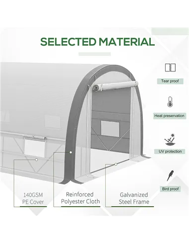 Outsunny 6 x 3(m) Polytunnel Greenhouse with Upgraded Structure, Mesh Door and Windows, 15 Plant Labels, White