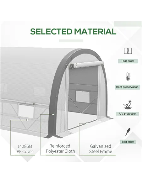 Outsunny 6 x 3(m) Polytunnel Greenhouse with Upgraded Structure, Mesh Door and Windows, 15 Plant Labels, White