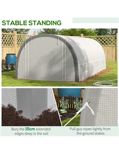 Outsunny 6 x 3(m) Polytunnel Greenhouse with Upgraded Structure, Mesh Door and Windows, 15 Plant Labels, White