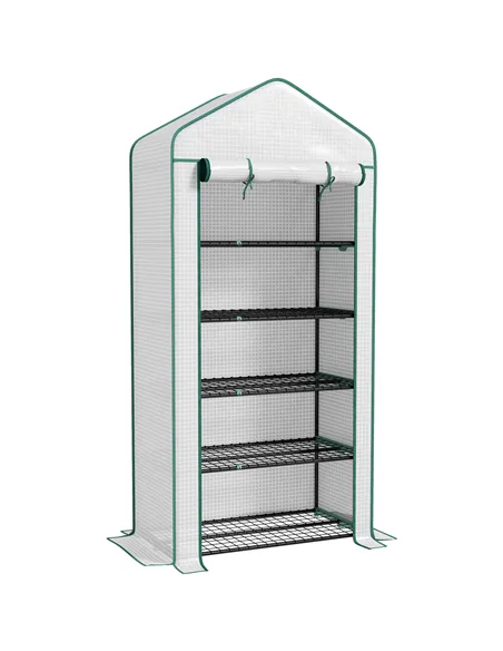 Outsunny 5 Tier Widened Mini Greenhouse with Reinforced PE Cover, Portable Indoor Outdoor Green House with Roll-up Door and Wire