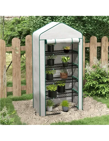 Outsunny 5 Tier Widened Mini Greenhouse with Reinforced PE Cover, Portable Indoor Outdoor Green House with Roll-up Door and Wire