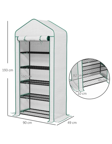 Outsunny 5 Tier Widened Mini Greenhouse with Reinforced PE Cover, Portable Indoor Outdoor Green House with Roll-up Door and Wire