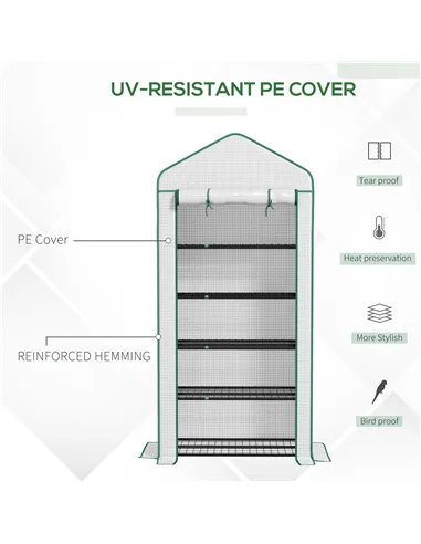 Outsunny 5 Tier Widened Mini Greenhouse with Reinforced PE Cover, Portable Indoor Outdoor Green House with Roll-up Door and Wire