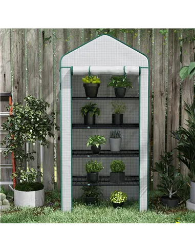 Outsunny 5 Tier Widened Mini Greenhouse with Reinforced PE Cover, Portable Indoor Outdoor Green House with Roll-up Door and Wire