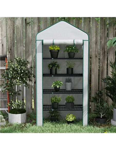Outsunny 5 Tier Widened Mini Greenhouse with Reinforced PE Cover, Portable Indoor Outdoor Green House with Roll-up Door and Wire