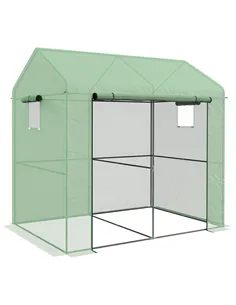 Outsunny Greenhouse, Walk-in Garden Grow House with Roll-up Door and Mesh Windows, 200 x 140 x 200cm, Green
