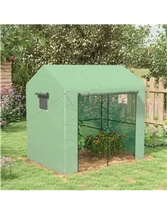 Outsunny Greenhouse, Walk-in Garden Grow House with Roll-up Door and Mesh Windows, 200 x 140 x 200cm, Green 2