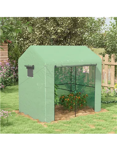 Outsunny Greenhouse, Walk-in Garden Grow House with Roll-up Door and Mesh Windows, 200 x 140 x 200cm, Green