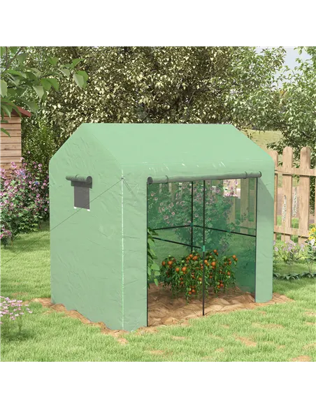 Outsunny Greenhouse, Walk-in Garden Grow House with Roll-up Door and Mesh Windows, 200 x 140 x 200cm, Green