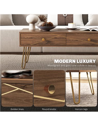 HOMCOM Coffee Table with Storage, Living Room Table with Drawers, Rectangular Tea Table with Steel Base for Home, 100 x 50 x 41 