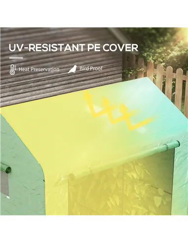 Outsunny Greenhouse, Walk-in Garden Grow House with Roll-up Door and Mesh Windows, 200 x 140 x 200cm, Green