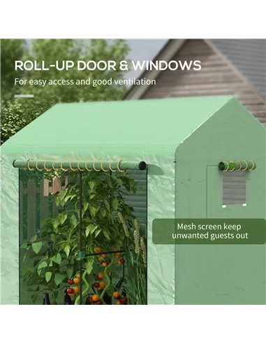 Outsunny Greenhouse, Walk-in Garden Grow House with Roll-up Door and Mesh Windows, 200 x 140 x 200cm, Green