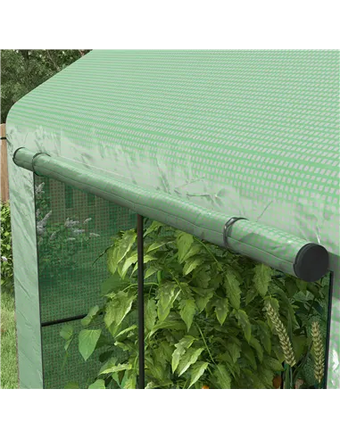 Outsunny Greenhouse, Walk-in Garden Grow House with Roll-up Door and Mesh Windows, 200 x 140 x 200cm, Green