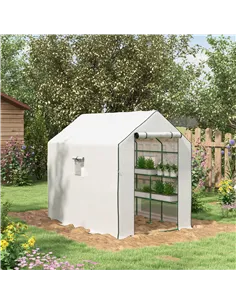 Outsunny Walk-in Greenhouse with 3 Tier 12 Shelves, Small Greenhouse with Reinforced PE Cover, Garden Plant Growhouse with Roll- 2