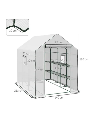 Outsunny Walk-in Greenhouse with 3 Tier 12 Shelves, Small Greenhouse with Reinforced PE Cover, Garden Plant Growhouse with Roll-