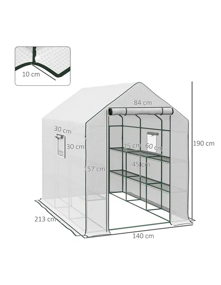 Outsunny Walk-in Greenhouse with 3 Tier 12 Shelves, Small Greenhouse with Reinforced PE Cover, Garden Plant Growhouse with Roll-