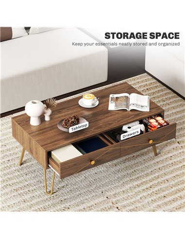 HOMCOM Coffee Table with Storage, Living Room Table with Drawers, Rectangular Tea Table with Steel Base for Home, 100 x 50 x 41 