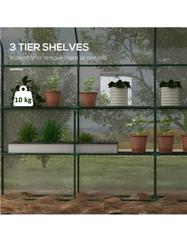 Outsunny Walk-in Greenhouse with 3 Tier 12 Shelves, Small Greenhouse with Reinforced PE Cover, Garden Plant Growhouse with Roll-
