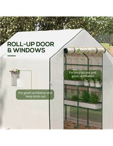 Outsunny Walk-in Greenhouse with 3 Tier 12 Shelves, Small Greenhouse with Reinforced PE Cover, Garden Plant Growhouse with Roll-