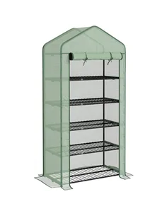 Outsunny 5 Tier Widened Mini Greenhouse with Reinforced PE Cover, Portable Indoor Outdoor Green House with Roll-up Door and Wire