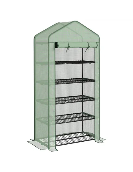 Outsunny 5 Tier Widened Mini Greenhouse with Reinforced PE Cover, Portable Indoor Outdoor Green House with Roll-up Door and Wire