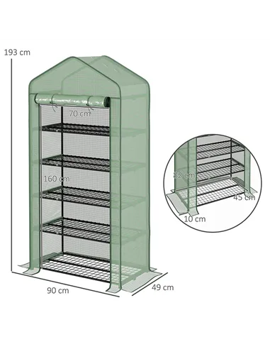 Outsunny 5 Tier Widened Mini Greenhouse with Reinforced PE Cover, Portable Indoor Outdoor Green House with Roll-up Door and Wire