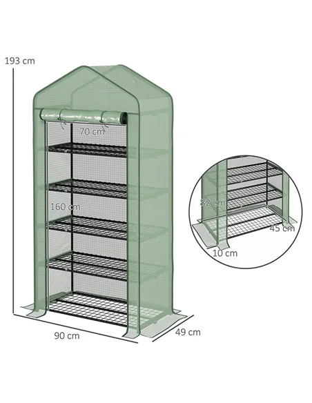 Outsunny 5 Tier Widened Mini Greenhouse with Reinforced PE Cover, Portable Indoor Outdoor Green House with Roll-up Door and Wire
