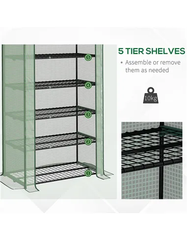 Outsunny 5 Tier Widened Mini Greenhouse with Reinforced PE Cover, Portable Indoor Outdoor Green House with Roll-up Door and Wire