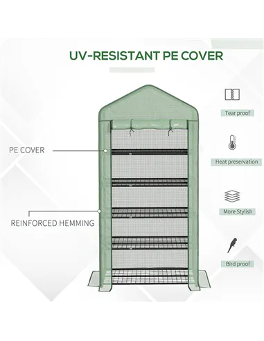 Outsunny 5 Tier Widened Mini Greenhouse with Reinforced PE Cover, Portable Indoor Outdoor Green House with Roll-up Door and Wire
