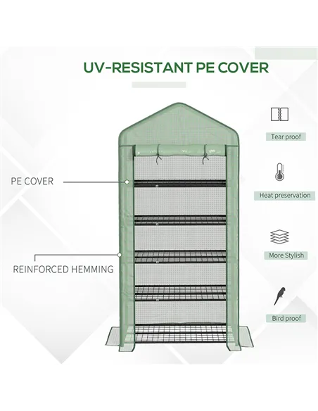 Outsunny 5 Tier Widened Mini Greenhouse with Reinforced PE Cover, Portable Indoor Outdoor Green House with Roll-up Door and Wire