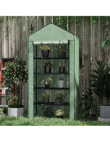 Outsunny 5 Tier Widened Mini Greenhouse with Reinforced PE Cover, Portable Indoor Outdoor Green House with Roll-up Door and Wire