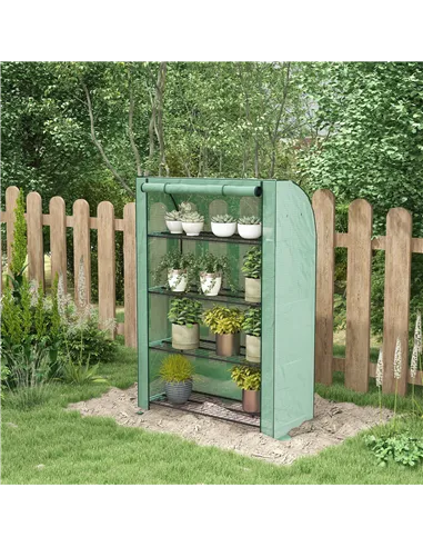 Outsunny 4 Tier Mini Greenhouse with Reinforced PE Cover, Portable Indoor Outdoor Green House with Roll-up Door and Wire Shelves