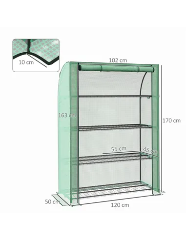 Outsunny 4 Tier Mini Greenhouse with Reinforced PE Cover, Portable Indoor Outdoor Green House with Roll-up Door and Wire Shelves