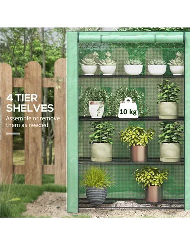 Outsunny 4 Tier Mini Greenhouse with Reinforced PE Cover, Portable Indoor Outdoor Green House with Roll-up Door and Wire Shelves