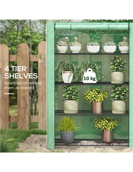 Outsunny 4 Tier Mini Greenhouse with Reinforced PE Cover, Portable Indoor Outdoor Green House with Roll-up Door and Wire Shelves