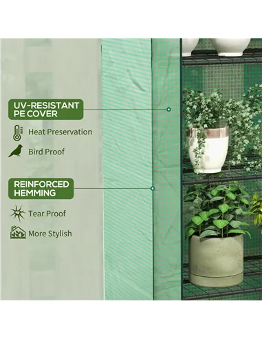 Outsunny 4 Tier Mini Greenhouse with Reinforced PE Cover, Portable Indoor Outdoor Green House with Roll-up Door and Wire Shelves