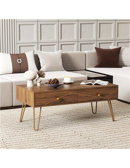 HOMCOM Coffee Table with Storage, Living Room Table with Drawers, Rectangular Tea Table with Steel Base for Home, 100 x 50 x 41 