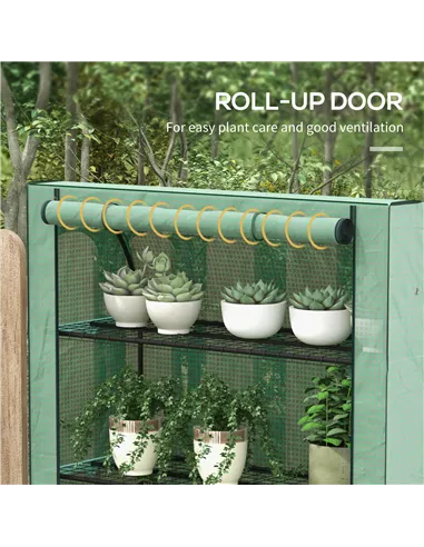 Outsunny 4 Tier Mini Greenhouse with Reinforced PE Cover, Portable Indoor Outdoor Green House with Roll-up Door and Wire Shelves