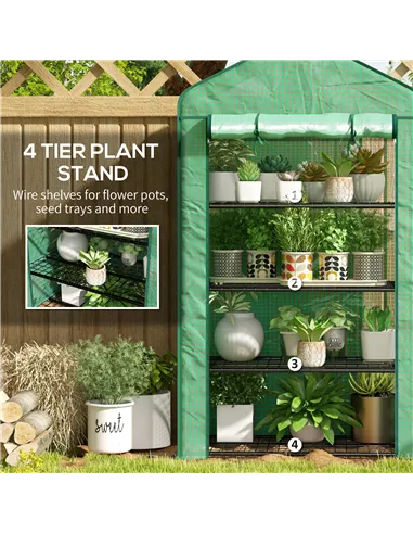 Outsunny Four-Tier Mini Greenhouse, with Reinforced Plastic Cover