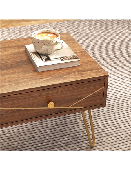 HOMCOM Coffee Table with Storage, Living Room Table with Drawers, Rectangular Tea Table with Steel Base for Home, 100 x 50 x 41 