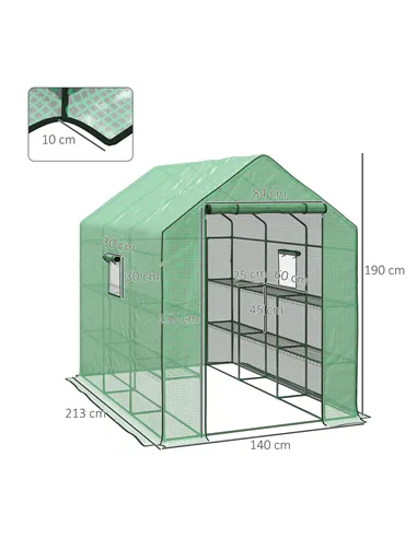 Outsunny Walk-in Greenhouse with 3 Tier 12 Shelves, Small Greenhouse with Reinforced PE Cover, Garden Plant Growhouse with Roll-