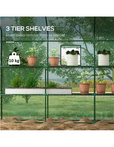 Outsunny Walk-in Greenhouse with 3 Tier 12 Shelves, Small Greenhouse with Reinforced PE Cover, Garden Plant Growhouse with Roll-