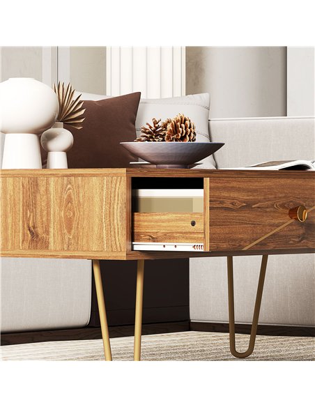 HOMCOM Coffee Table with Storage, Living Room Table with Drawers, Rectangular Tea Table with Steel Base for Home, 100 x 50 x 41 