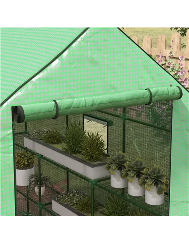 Outsunny Walk-in Greenhouse with 3 Tier 12 Shelves, Small Greenhouse with Reinforced PE Cover, Garden Plant Growhouse with Roll-