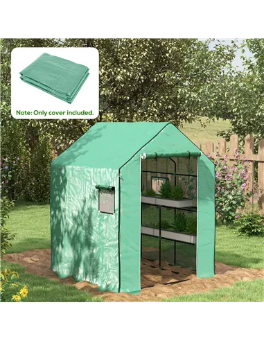Outsunny Greenhouse Cover Replacement Walk-in PE Hot House Cover with Roll-up Door and Windows, 140 x 143 x 190cm, Green