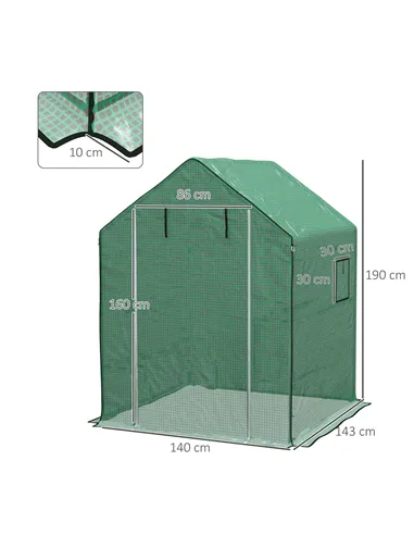 Outsunny Greenhouse Cover Replacement Walk-in PE Hot House Cover with Roll-up Door and Windows, 140 x 143 x 190cm, Green